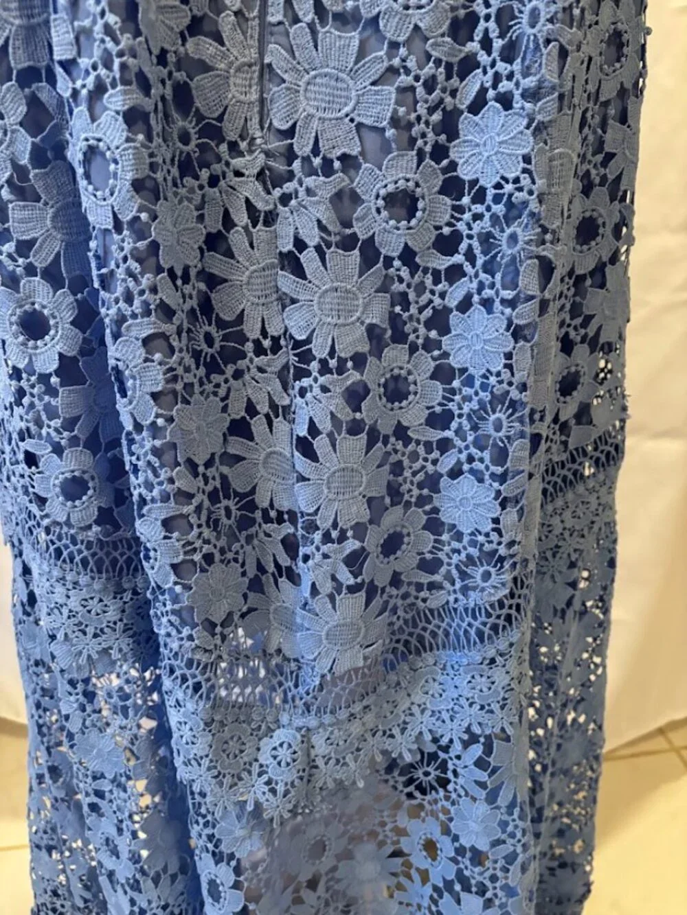 ASOS DESIGN Premium Lace Dress with Ruffle Detail in Blue - Size 14 - Picture 15 of 16